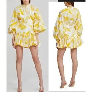 Acler Yellow and White Bastia Golden Leaves Dress